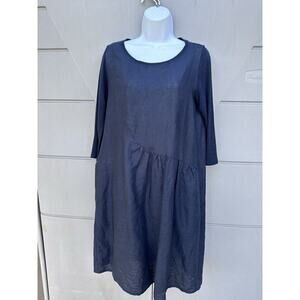 Whyci Milano Women Lagenlook Black Linen Cocoon Style Dress Sz 42 IT/6 US Chic